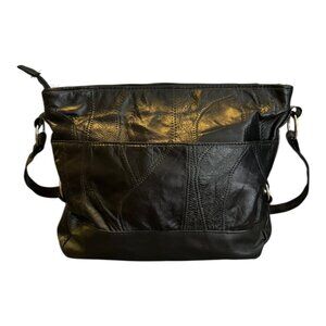 Gothic Black Soft Faux Leather Shoulder Bag